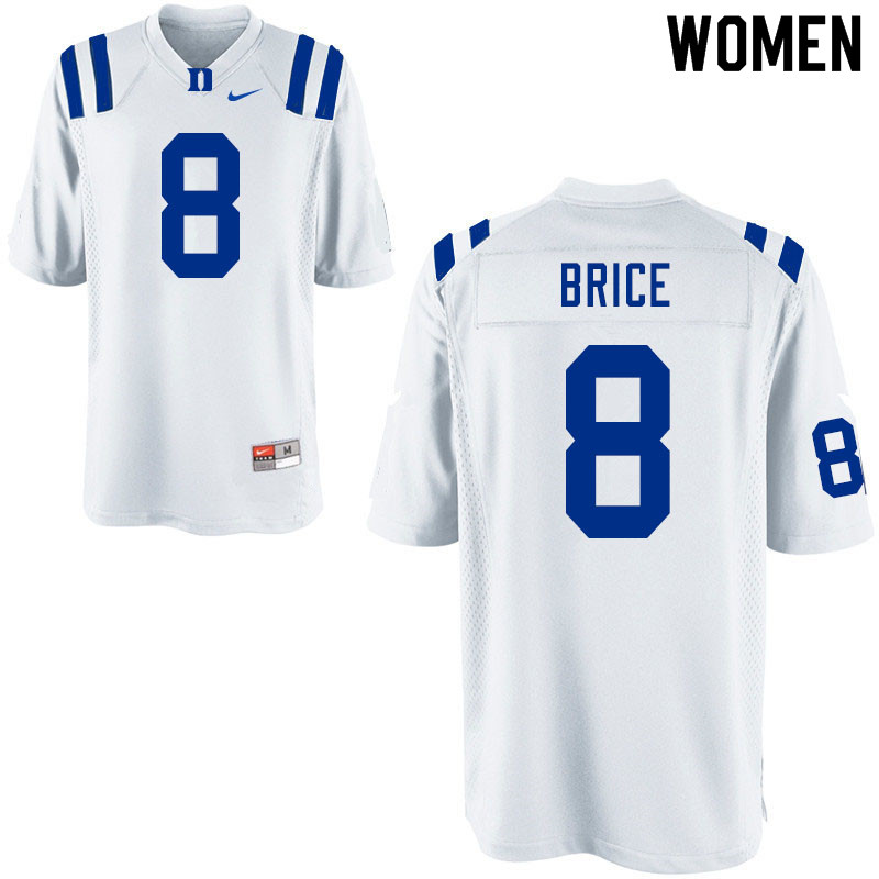 Women #8 Chase Brice Duke Blue Devils College Football Jerseys Sale-White